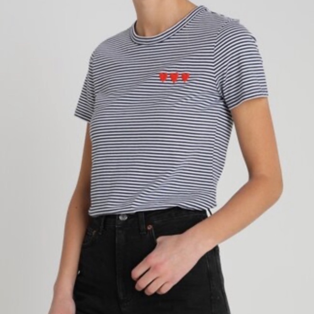 Banana Republic Striped Self Expression Heart Short Sleeve Tee sz S